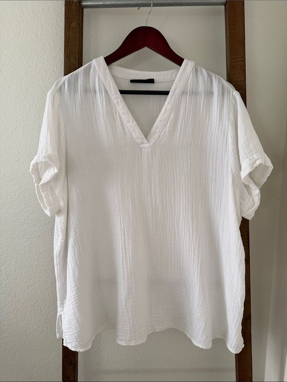 Lane Bryant White V-Neck Cotton Gauze Tunic Top